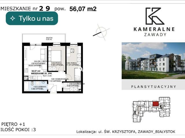 Mieszkanie sprzedam, BIAŁYSTOK, ZAWADY,, 56 m2, cena: 482 202 zł