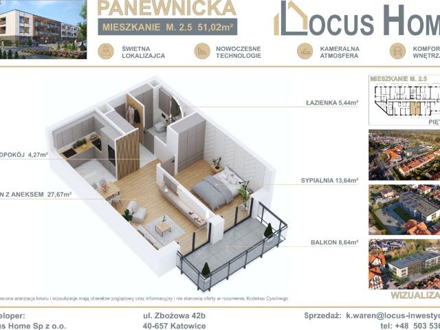 Mieszkanie sprzedam, Katowice, Ligota, Panewnicka, 51 m2, cena: 528 057 zł