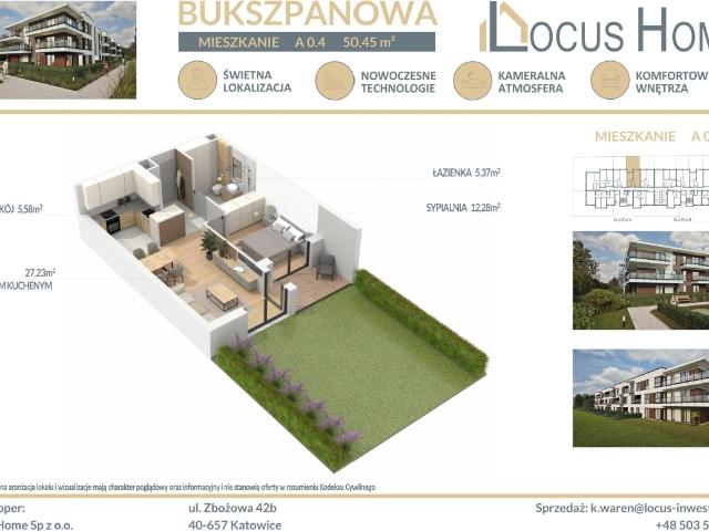 Mieszkanie sprzedam, Katowice, Piotrowice Ochojec, Bukszpanowa, 50 m2, cena: 489 365 zł