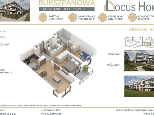 Mieszkanie sprzedam, Katowice, Piotrowice Ochojec, Bukszpanowa, 65 m2, cena: 579 568 zł