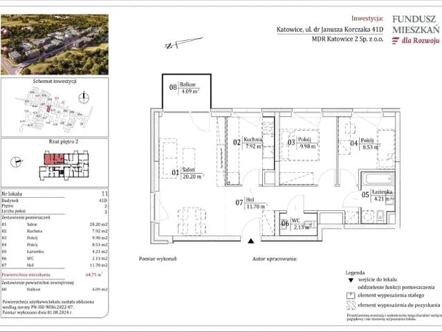 Mieszkanie w Katowicach 64,75 m² z rynku pierwotnego