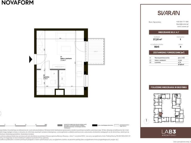 Mieszkanie, 27.20 m2, 1 pokój
