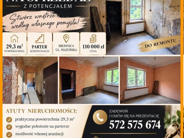 Mieszkanie 29,3 m² w Brodnicy potencjał do własnej aranżacji