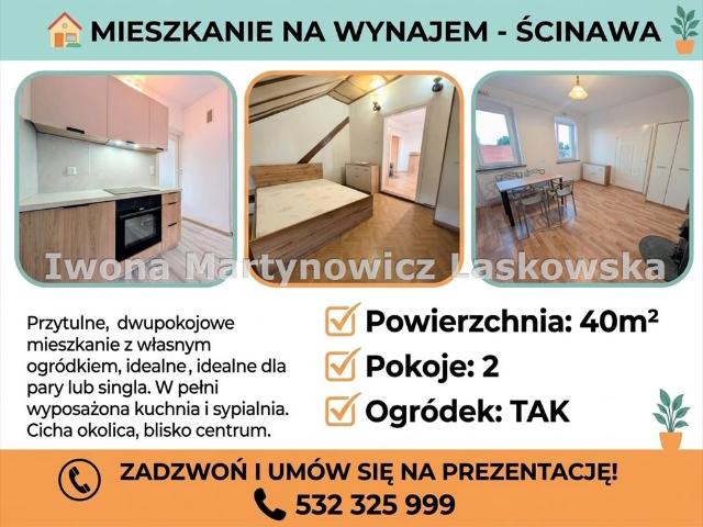 Mieszkanie 40 m² w Ścinawie nowa kuchnia i ogródek
