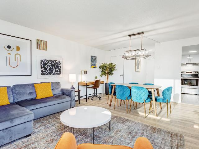 Montreal Furnished Condo for Rent at La Cité Stunning 2 Bed, 1.5 Bath with Balcony and Gorgeous Decor in Plateau Mont Royal