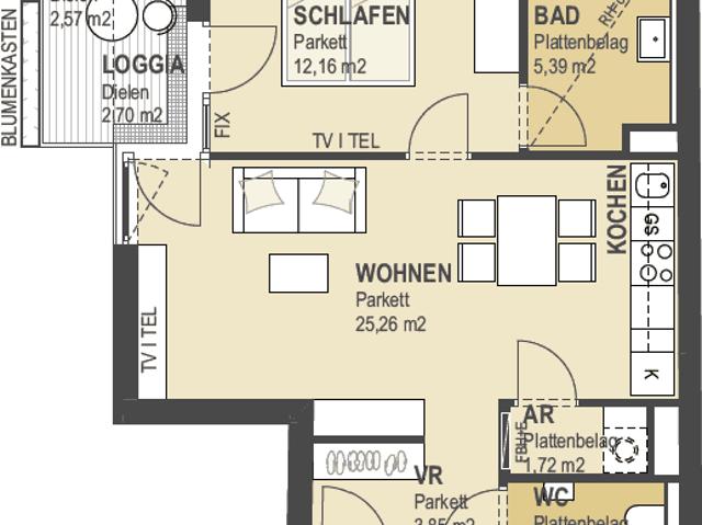 Möblierte 2 Zimmer Neubauwohnung mit Balkon in Wien 1060