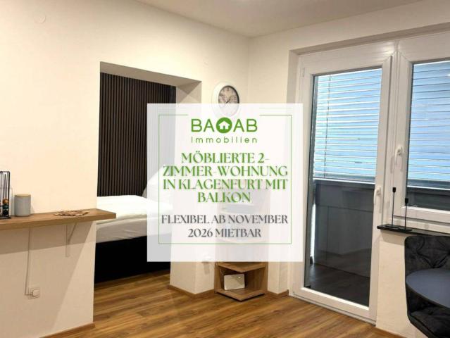 Möblierte 2 Zimmer Wohnung in Klagenfurt mit Balkon – flexibel ab November 2026 mietbar