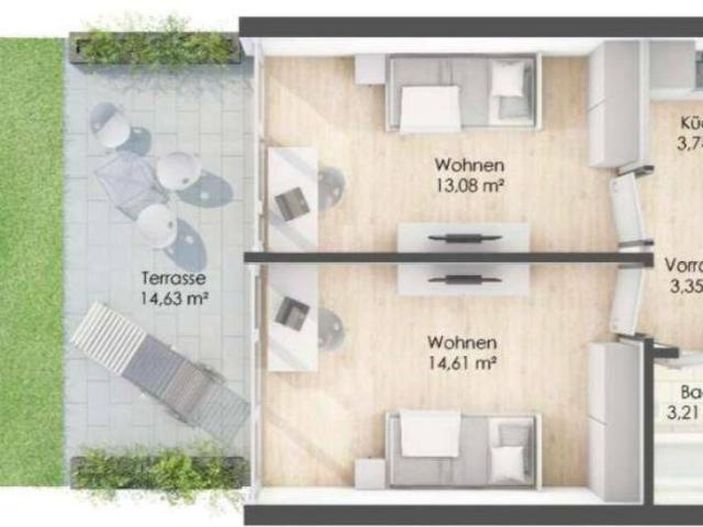 Möblierte 2 Zimmer Wohnung mit Terrasse und Garten