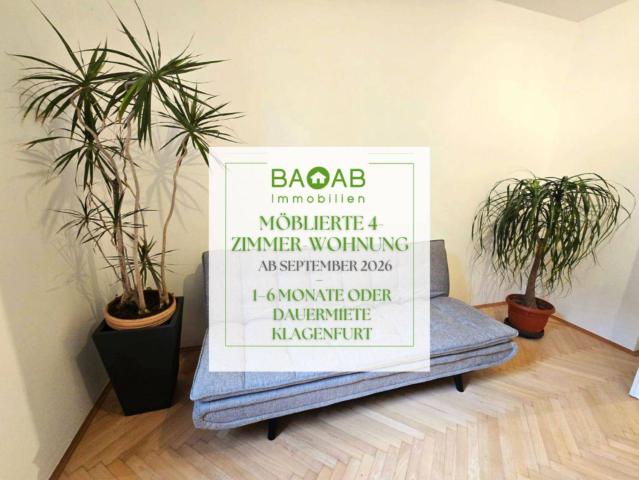 MÖBLIERTE 4 ZIMMER WOHNUNG | AB SEPTEMBER 2026 | 1–6 MONATE ODER DAUERMIETE | KLAGENFURT