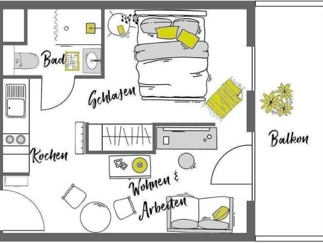 Möbliertes Suite mit Balkon Nur für 1 Person!