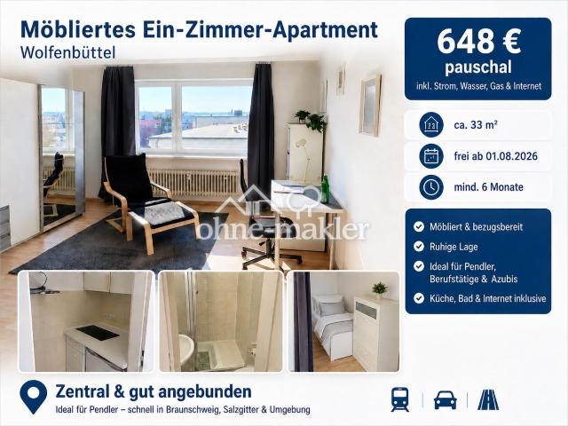 Möbliertes 1 Zimmer Apartment in Wolfenbüttel | 648 € Pauschalmiete
