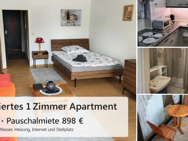 Möbliertes 1 Zimmer Wohnung mit Balkon, Stellplatz und Pauschalmiete
