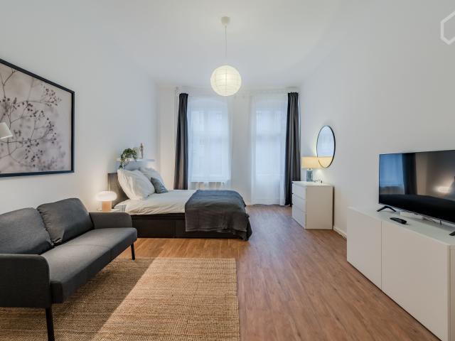Modern & Bright 1 Room Apartment with Balcony and Office Niche
