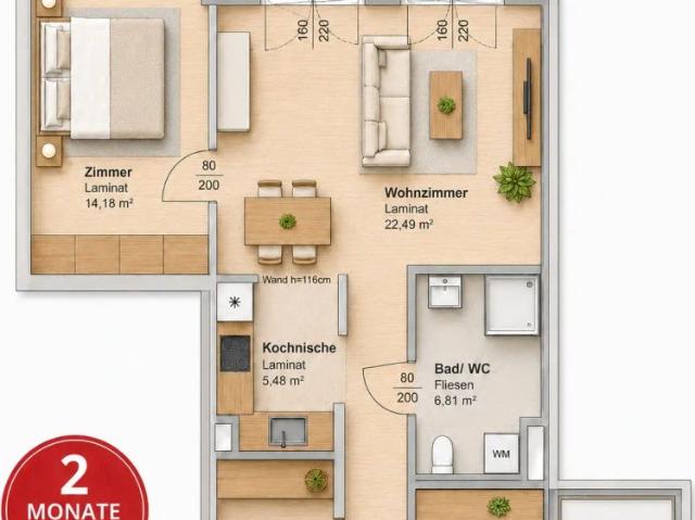 Modern & komfortabel | 2 Zimmer Wohnung | NEUE KÜCHENEINRICHTUNG