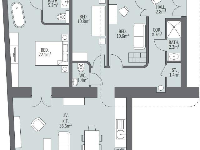 modern luxury 3 bedroom apartment in city center