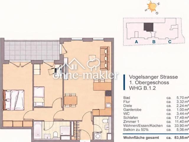 Moderne Eigentumswohnung in Köln Ehrenfeld – Baujahr 2017 | KfW 55 | ca. 83,55 m²