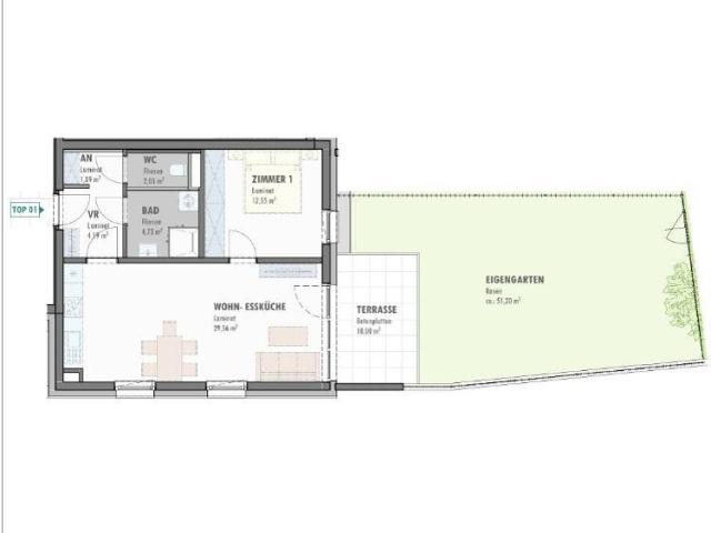Moderne Erdgeschoßwohnung mit Terrasse und Garten