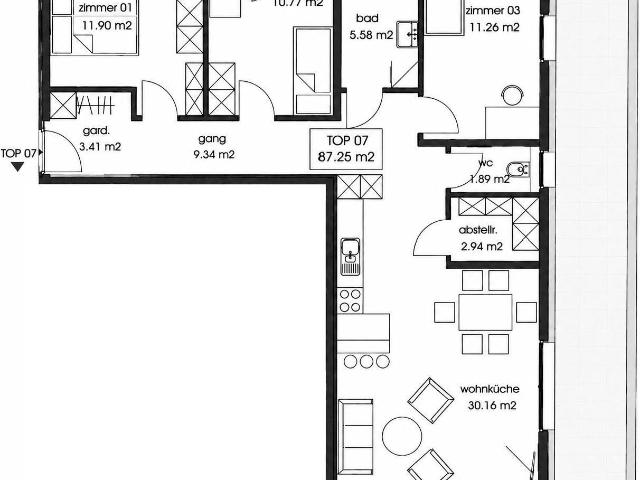 Moderne, voll möblierte 4 Zimmer Wohnung mit großer Terrasse in ruhiger Wohnlage ab Jänner 2027