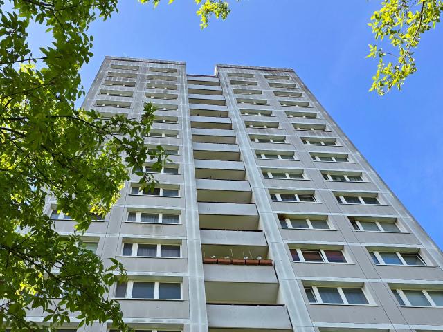 Moderne Wohnung mit offener Küche und grünem Weitblick auf die Gärten der Welt