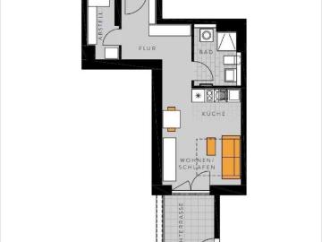 Moderne 1 Zi. Penthouse Wohnung mit Dachterrasse & EBK