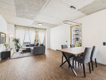 Moderne 2 Zimmer Erdgeschosswohnung im Loftstil mit Loggia, Terrasse & TG Stellplatz in Volmerswerth