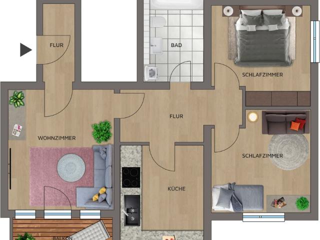 Moderne 3 Raum Wohnung mit Balkon