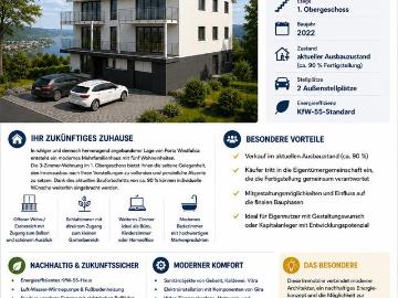 Moderne 3 Zimmer Neubauwohunung mit Balkon, Garten & 2 Stellplätz