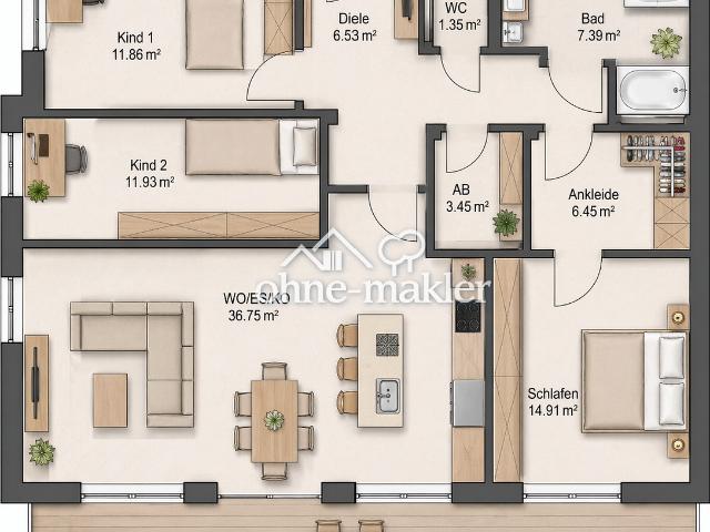 Moderne 4 Zimmer Wohnung im Erdgeschoss | Effizienzhaus A