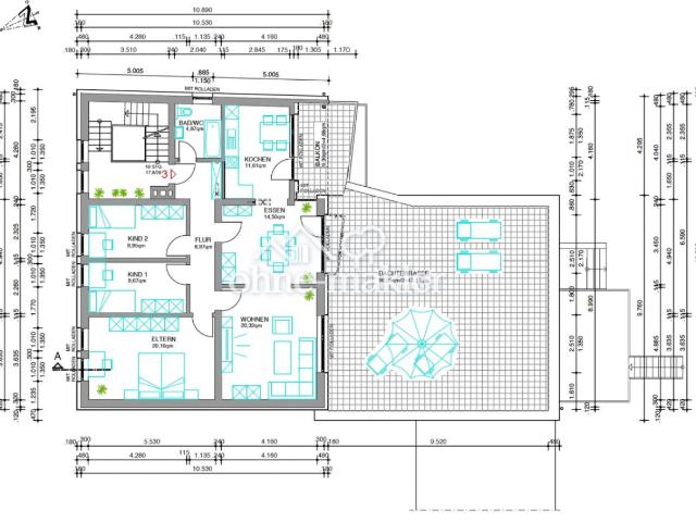 Moderne 4 Zimmer Wohnung mit großer Dachterrasse, Einbauküche und Stellplatz
