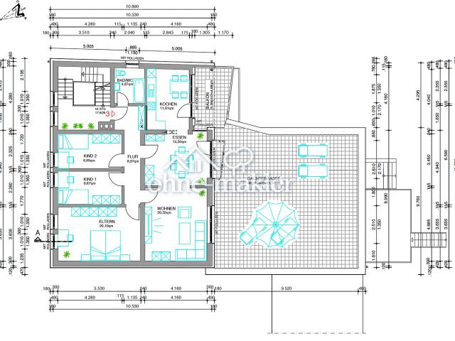 Moderne 4 Zimmer Wohnung mit großer Dachterrasse, Einbauküche und Stellplatz