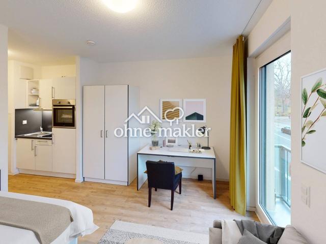 Modernes und vollmöbliertes 1 Zimmer Apartment mit EINBAUKÜCHE, eigenem BALKON und gemeinschaftlicher DACHTERRASSE