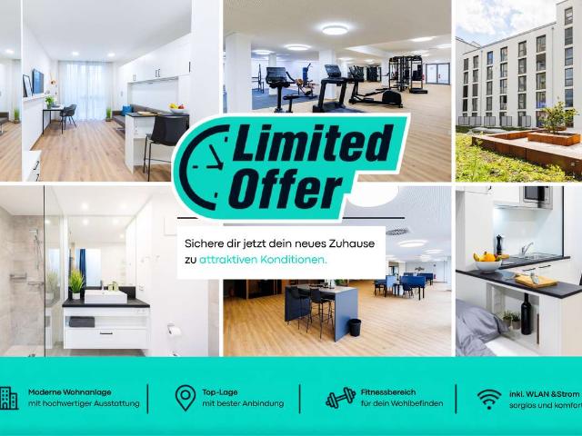 Modernes All inclusive Studio | Möbliert, Gym, Co Working & Internet inklusive