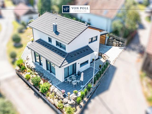 Modernes Einfamilienhaus mit Kaminofen und pflegeleichter Gartenanlage