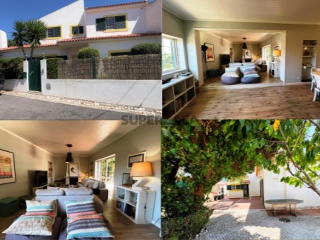 Moradia V4, em Alcabideche, 6 km de centro de Cascais e da praia, com 2 pisos e boas áreas, 1 quarto no piso 0 e 3 quartos 1º andar, salão com lareira de 40 m2, jardim, churrasqueira e garagem, em lote de 355 m2, 30 minutos de Lisboa, por autoestrada A5
