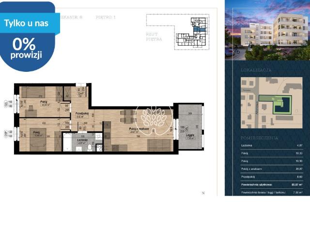 Na sprzedaż przestronne 3 pokojowe mieszkanie 55,57 m² w Fordonie