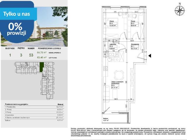 Na sprzedaż przestronne 3 pokojowe mieszkanie 63,46 m² w Osielsku