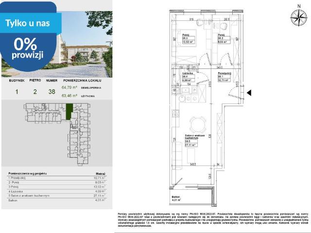 Na sprzedaż przestronne 3 pokojowe mieszkanie 63,46 m² w Osielsku