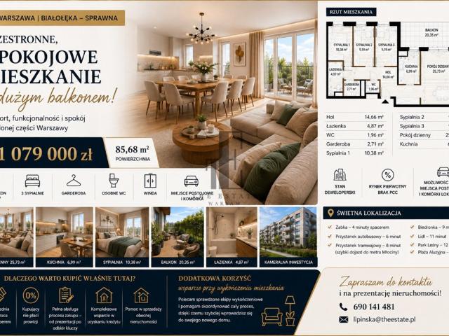 Na sprzedaż przestronne 4 pokojowe mieszkanie 86 m² z dużym balkonem