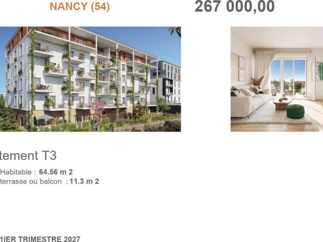 NANCY, Votre appartement T3 neuf proximité centre et rives de Meurthe Appartement T3 neuf – Nancy | Proche hyper centre & Rives de Meurthe