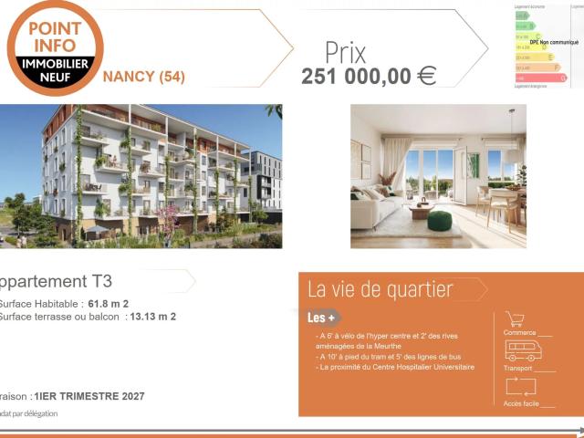 NANCY, Votre appartement T3 neuf proximité centre et rives de Meurthe Appartement T3 neuf – Nancy | Proche hyper centre & Rives de Meurthe