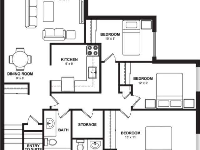Navaho Walk ups — Three Bedroom Suites