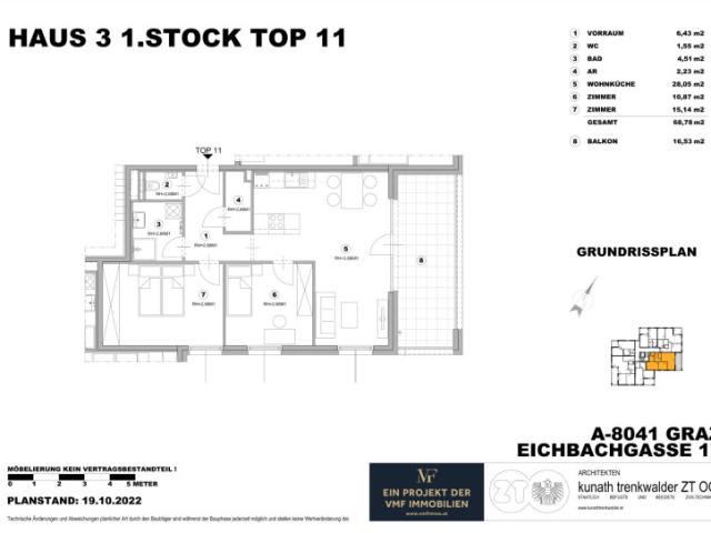 Neuwertige 3 Zi Wohnung mit Balkon in Graz, 68m², Fußbodenheizung, Aufzug, Wohnküche!