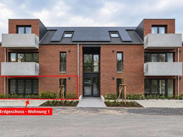Neuwertige 3 Zimmer Erdgeschosswohnung mit Terrasse | KfW 40 Plus | A+ |