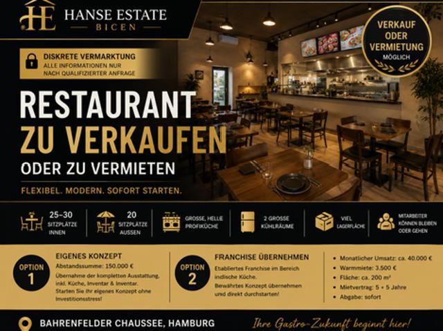 Neuwertiges Restaurant in Top Lage! Franchise übernehmen oder eigenes Konzept verwirklichen!