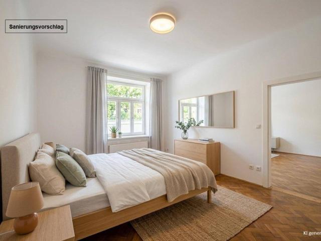 NEU+ Shape your own home! 3 room period apartment to renovate – balcony and garden planned, extra costs