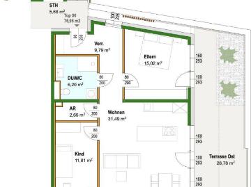 Neubau: 3 Zimmer Wohnung mit großer Terrasse im Dachgeschoß