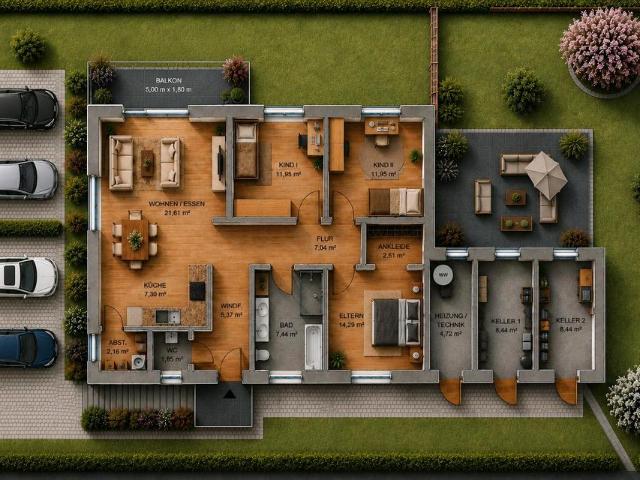 Neubau 4 Zimmer Wohnung 1 OG, sep. Eingang, Balkon,Garten