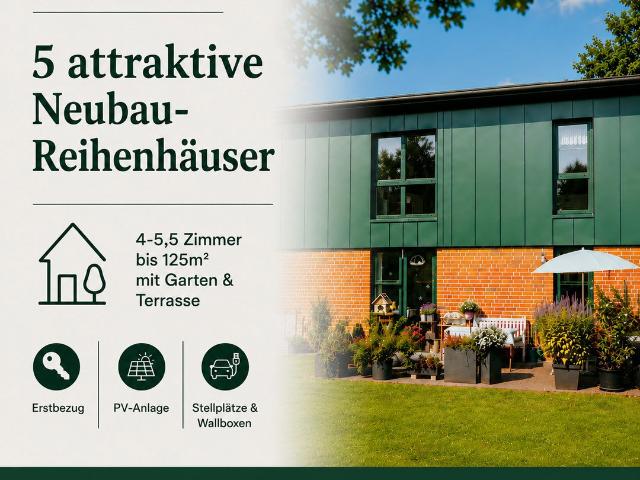 Neubau Erstbezug: 5 Zimmer Reihenhaus, 110 m², Garten, Terrasse, Wallbox in Neumünster Gadeland