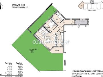 Neubau von 2024, 3 Zimmer Wohnung mit 150 qm Garten, Aufzug, TiGa