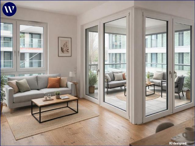Neubaukomfort: 2 Zimmer mit Glaswand Loggia, kompakter Schnitt, Einbauküche, Walk In Dusche, Aufzug